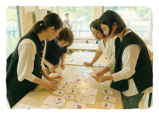 カードゲームをする子供たち